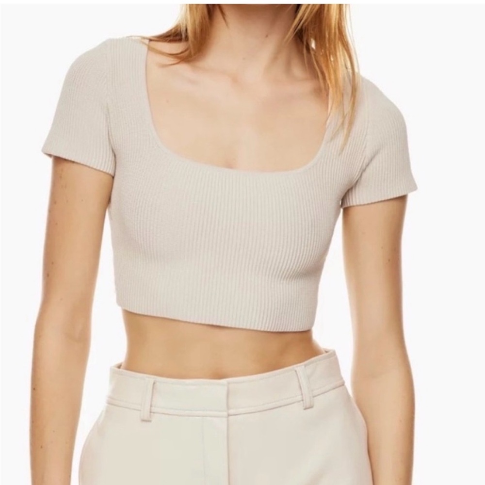 Babaton Sculpt knit squareneck top M matte pearl